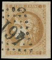 EMISSION DE BORDEAUX -  43A  10c. Bistre Jaune, R I, Obl. GC 461( ), Grandes Marges, Superbe - 1870 Emission De Bordeaux
