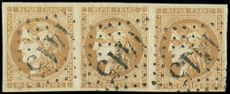 EMISSION DE BORDEAUX -  43A  10c. Bistre, R I, BANDE De 3 Obl. GC 1415, TB/TTB. C - 1870 Emission De Bordeaux