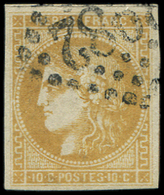 EMISSION DE BORDEAUX -  43Bc 10c. Citron, R II, Obl. GC, TB. S - 1870 Emission De Bordeaux