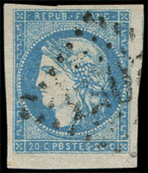 EMISSION DE BORDEAUX -  44B  20c. Bleu, T I, R II, Grandes Marges, Obl. GC, TTB - 1870 Emission De Bordeaux