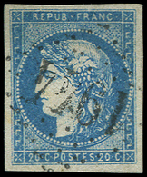 EMISSION DE BORDEAUX -  44Ba 20c. Bleu Foncé, T I, R II, Obl. GC, TTB. C - 1870 Emission De Bordeaux