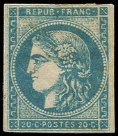 * EMISSION DE BORDEAUX - *    45C  20c. Bleu, T II, R III, Forte Ch., TB - 1870 Emission De Bordeaux