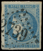 EMISSION DE BORDEAUX -  45A  20c. Bleu, T II R I, Pos. 4, Obl. GC 2739, Frappe Superbe, TTB - 1870 Emission De Bordeaux