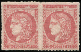 * EMISSION DE BORDEAUX - *    49   80c. Rose, PAIRE PERCEE En LIGNES, TB, Cote Maury - 1870 Emission De Bordeaux