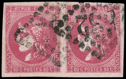 EMISSION DE BORDEAUX -  49   80c. Rose, PAIRE Jolie Nuance Proche De Groseille, Grandes Marges, Obl. GC 532, TB. C - 1870 Emission De Bordeaux