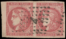 EMISSION DE BORDEAUX -  49   80c. Rose, PAIRE Obl. ANCRE, Petit Bdf, TB/TTB - 1870 Emission De Bordeaux