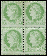 * CERES DENTELE - *    53    5c. Vert-jaune Sur Azuré, BLOC De 4, Piquage DECALE, Un Ex. **, Un Ex. Une Dent écourtée, S - 1849-1876: Période Classique