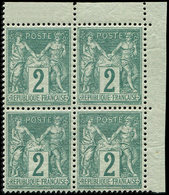 ** TYPE SAGE - **   74    2c. Vert, BLOC De 4 Petit Cdf, Centrage Parfait, Fraîcheur Postale, Superbe - 1876-1878 Sage (Type I)