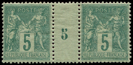 ** TYPE SAGE - **   75    5c. Vert, PAIRE Mill.5, TB - 1876-1878 Sage (Type I)