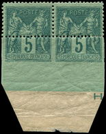 * TYPE SAGE - *    75    5c. Vert, PAIRE Bdf, VARIETE De Piquage, Format Très Réduit, Ch. De Consolidation, TB - 1876-1878 Sage (Type I)