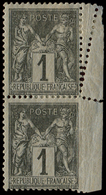 * TYPE SAGE - *    83    1c. Noir Sur Azuré, PAIRE Bdf Avec Variété De PIQUAGE, TB - 1876-1878 Sage (Type I)