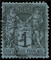 TYPE SAGE -  84    1c. Noir Sur BLEU DE PRUSSE, Obl., Défx, B. C - 1876-1878 Sage (Type I)