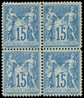 ** TYPE SAGE - **   90   15c. Bleu, FAUX De Chalons, BLOC De 4, 2 Ex. *, TB, Cote Maury - 1876-1878 Sage (Type I)