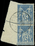 TYPE SAGE -  101  15c. Bleu, PAIRE Verticale Bdf Avec Variété De PIQUAGE, Obl. PARIS 6/4/00, TTB - 1876-1878 Sage (Type I)