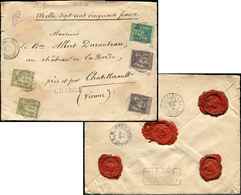 Let TYPE SAGE SUR LETTRES - Let  N°75 + 82 (2) + 97 (2) Obl. FECAMP 23/11/88 S. Env. CHARGE, TB - 1877-1920: Période Semi Moderne