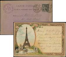 Let TYPE SAGE SUR LETTRES - Let  N°89 PARIS 27 17/8/90 S. CP Couleur De La Tour Eiffel Pour Jersey, TB - 1877-1920: Période Semi Moderne