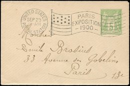 Let TYPE SAGE SUR LETTRES - Let  Env. Entier 5c. Vert-jaune Obl. Méc. UNITED STATES/POSTAL STATION, PARIS EXPO 1900 29/9 - 1877-1920: Période Semi Moderne