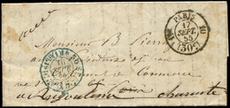 Let LETTRES DE PARIS - Let  Càd De Port Dû Bleu (1) 15c 16/9/55 S. LAC, Réexp. En Charente Avec Càd PARIS 30c. 17/9, TB - 1849-1876: Période Classique