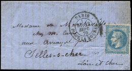Let BALLONS MONTES - Let  N°29B Obl. Etoile 1 Sur LAC, Càd Pl. De La Bourse 23/9/70, Arr. SELLES-S-CHER Le 23/10, TB - Guerre De 1870