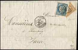 Let AFFRANCHISSEMENTS DE SEPTEMBRE 1871 - Let  N°Q28 Moitié De 10c. + N°37 Obl. GC 2145 S. LAC, Càd T16 LYON 13/9/71, TB - 1849-1876: Période Classique