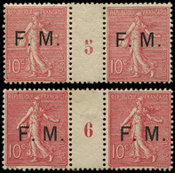 FRANCHISE MILITAIRE -  4    10c. Rose, 2 PAIRES Mill.5 Et 6, **/*, TB - Timbres De Franchise Militaire