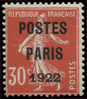 * PREOBLITERES - *    32  30c. Rouge, POSTES PARIS 1922, TB. S - 1893-1947