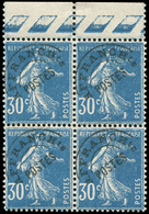 ** PREOBLITERES - **   60  Semeuse Camée, 30c. Bleu, BLOC De 4 Bdf, TB - 1893-1947