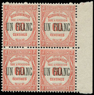 ** TAXE - **   63  UN FRANC S. 60c. Rouge, BLOC De 4 Bdf, TB - 1859-1959 Neufs