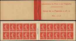 CARNETS (N°Cérès Jusqu'en1964) -  3    Semeuse Chiffres Maigres, 10c. Rouge, N°135B, T III, Carnet De 20, TB - Autres & Non Classés