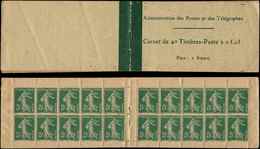 CARNETS (N°Cérès Jusqu'en1964) -  11   Semeuse Camée,  5c. Vert, N°137A, T II, Carnet De 20, Papier GC Chamois, Couv. Pa - Autres & Non Classés