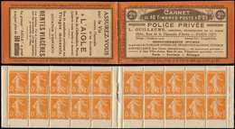 CARNETS (N°Cérès Jusqu'en1964) -  17   Semeuse Camée,  5c. Orange, N°158A, T IIA, S. 5, POLICE PRIVEE-L'AIGLE, C2 FOIE G - Autres & Non Classés