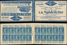 CARNETS (N°Cérès Jusqu'en1964) -  40   Semeuse Camée, 25c. Bleu, N°140B, T II, S. 83 A, SPIDOLEINE, Froissure De Gomme S - Autres & Non Classés