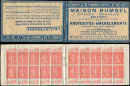 CARNETS (N°Cérès Jusqu'en1964) -  74   Semeuse Lignée, 50c. Rouge, N°199A, T I, S. 145 Belfort, MAISON BUMSEL, TB - Autres & Non Classés