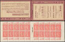 CARNETS (N°Cérès Jusqu'en1964) -  74   Semeuse Lignée, 50c. Rouge, N°199A, T I, S. 144-B, L'AIGLE, C3 Pub LA REDOUTE, TT - Autres & Non Classés