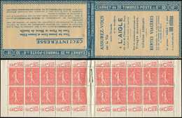 CARNETS (N°Cérès Jusqu'en1964) -  74   Semeuse Lignée, 50c. Rouge, N°199A, T I, S. 145-O, L'AIGLE, TTB - Autres & Non Classés