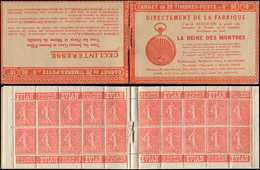 CARNETS (N°Cérès Jusqu'en1964) -  75   Semeuse Lignée, 50c. Rouge, N°199A, T I, S. 138, REINE DES MONTRES, Superbe - Autres & Non Classés