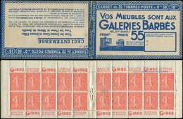 CARNETS (N°Cérès Jusqu'en1964) -  84   Semeuse Lignée, 50c. Rouge, N°199A, T I, S. 125 RP-A, GALERIES BARBES, Un Ex. Gra - Autres & Non Classés