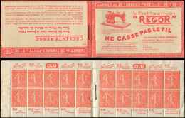 CARNETS (N°Cérès Jusqu'en1964) -  95   Semeuse Lignée, 50c. Rouge, N°199B, T IIB, S. 221 RP-B, REGOR, TB - Autres & Non Classés