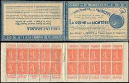 CARNETS (N°Cérès Jusqu'en1964) -  105  Semeuse Lignée, 50c. Rouge, N°199B, T IIB, S. 183 A, LA REINE DES MONTRES, TB - Autres & Non Classés