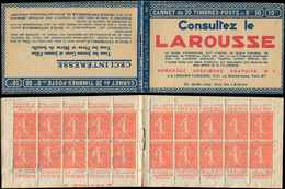 CARNETS (N°Cérès Jusqu'en1964) -  111  Semeuse Lignée, 50c. Rouge, N°199B, T IIB, S. 188, LAROUSSE, Bas De Feuille Daté, - Autres & Non Classés