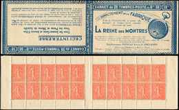 CARNETS (N°Cérès Jusqu'en1964) -  125  Semeuse Lignée, 50c. Rouge, N°199D, T IV, S. 161, REINE DES MONTRES, TB - Autres & Non Classés