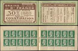 CARNETS (N°Cérès Jusqu'en1964) -  138  Pasteur, 10c. Vert, N°170, S. 44, L'AIGLE/DR FRANCK, Haut De Feuille, Légères Adh - Autres & Non Classés