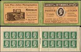 CARNETS (N°Cérès Jusqu'en1964) -  139  Pasteur, 10c. Vert, N°170, S. 28, PASTEUR à L'ECRAN/MONOBLOC, Couv. Carton, TTB - Autres & Non Classés