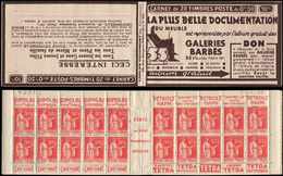 CARNETS (N°Cérès Jusqu'en1964) -  206  Paix, 50c. Rouge, N°283A, T IIA, S. 348, GALERIES BARBES, N°43782 Du 12/2/35, TB - Autres & Non Classés