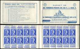CARNETS (N°Cérès Jusqu'en1964) -  330  Muller, 20f. Bleu, N°1011B, T I, S. 15-58, ASSURANCES VIE, N°09058 Daté 26/9/58 ( - Autres & Non Classés
