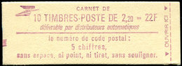 CARNETS (N°Cérès Jusqu'en 1964) -  Essais Carnet De 10 Guillochis, Couv. 22f. En Violet, Code Postal, RR, TB - Autres & Non Classés