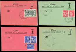 Let TIMBRES DE LIBERATION - Let  BOURG D'OISANS : 4 CP Avec Surcharge 9,50 (2), 24,30 (2) Dont 3 Avec TP Obl. 14/7/45, T - Libération