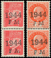 ** TIMBRES DE LIBERATION - **   CHERBOURG DEFENSE PASSIVE 1/2 : 1f. Rouge Et 3f. Orange, En Paires, TB - Libération