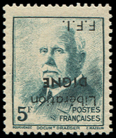 ** TIMBRES DE LIBERATION - **   DIGNE 12 : 5f. Bleu-vert, Surch. RENVERSEE, TB - Libération