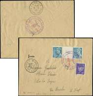 Let TIMBRES DE LIBERATION - Let  LORIENT 4 : 50c. Turquoise, PAIRE Interp. + N°5 60c. Violet Obl. FESTUNG LORIENT 24/3/4 - Libération